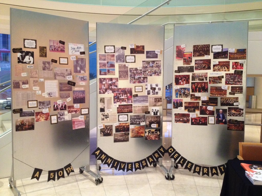 pacificchorale's tweet photo. 50 years of Pacific Chorale memories in the Renee & Henry Segerstrom Concert Hall lobby! #PC50th @SegerstromArts https://t.co/y4zbKcw4KB
