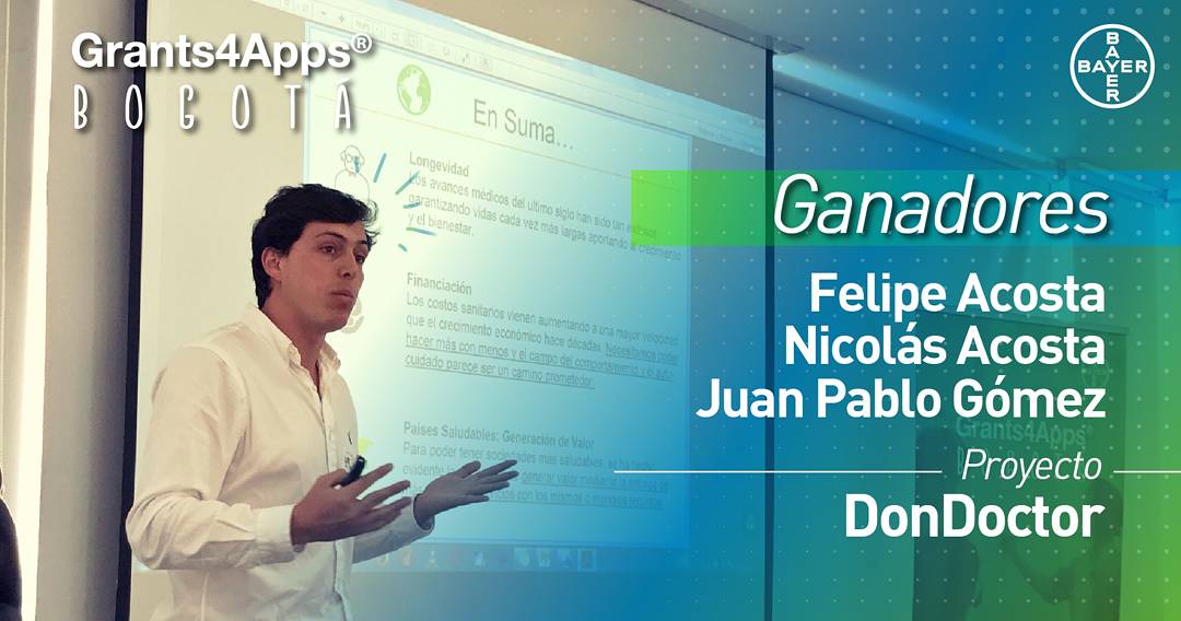 BayerAndinayCAC's tweet photo. Nos alegra contarles que #DonDoctor y #FokaTom son los ganadores de #Grants4Apps Bogotá 2017 ¡Felicitaciones! https://t.co/jFEJxjbf3y