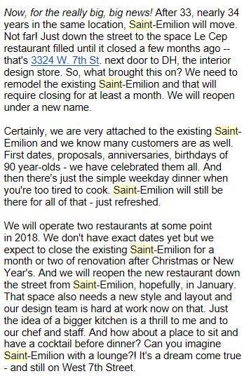EatsBeat's tweet image. A 7th St surprise: @SaintEmilionFW taking over old @LeCepRestaurant space, will operate bar there &amp;amp; both restaurants