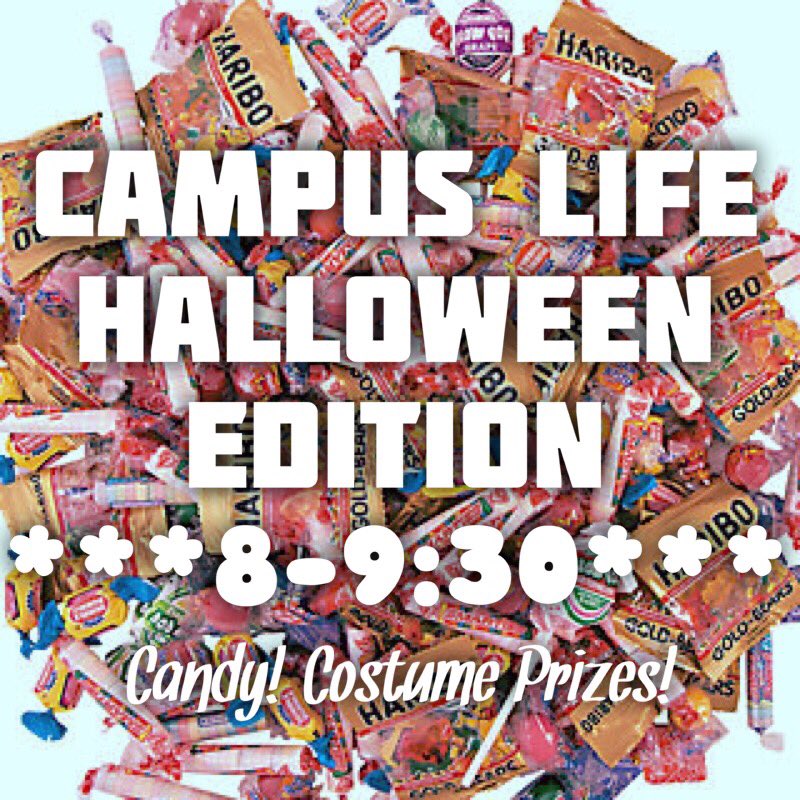 GLCampusLife's tweet photo. Note the time change!!! Trick or Treat then come hang out!!! #GLCL #happyhalloween #bettertogether #wegotcandy https://t.co/hONn7XCovr