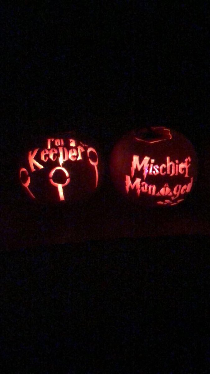 LACAPodcast's tweet photo. We had so much fun making couple’s pumpkins we made two! Which one is your favorite? #ThisIsHalloween and #WizardsForever #carving #nerds https://t.co/g0X3JwrePt