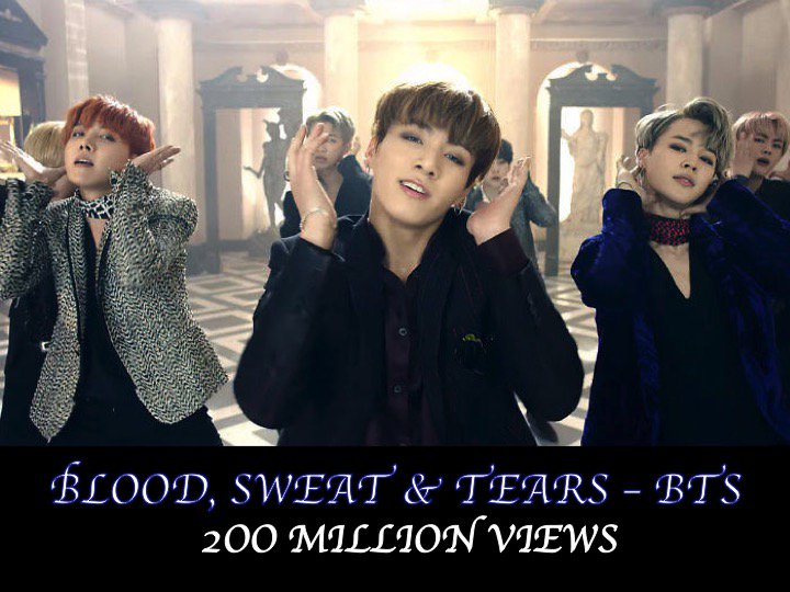 WORLDMUSICAWARD's tweet photo. #BTS’s #bloodsweatandtears Video has surpassed 200 million views!👏🎞️2⃣🔥🎉🍾
https://t.co/LveHe9C8w7 https://t.co/PNZ9QZXn83