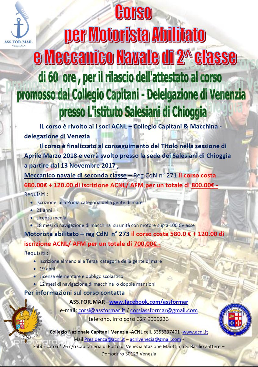 AssForMar's tweet photo. Titoli professionali #marittimi #motorista #meccanico #navale #pesca @AssForMar @guardiacostiera @nauticonline @PortaleNautica @nautica_news https://t.co/NMo0L20eIB