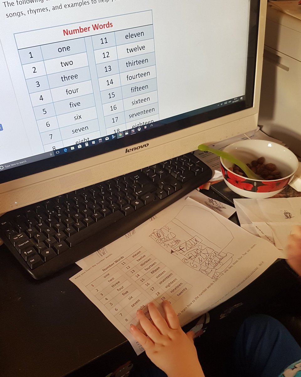 cat1edwards's tweet photo. @MrsHarveyYR1 Ronan has been practising spelling & writing his numbers whiles eating breakfast at daddy's desk.. πβπ’ #wantingtolearnπ https://t.co/N3kVQr1cmb