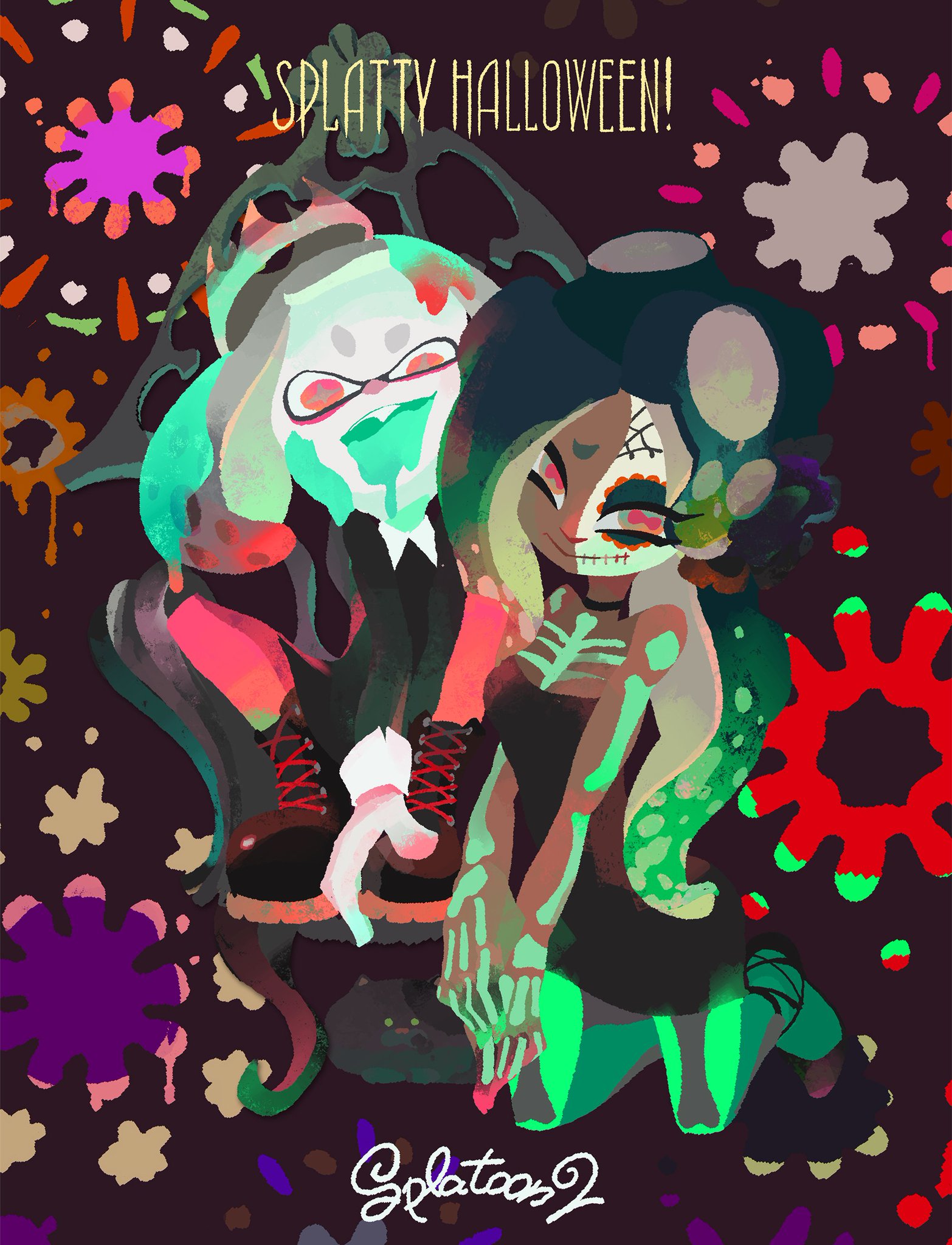 Splatoon スプラトゥーン 明日はハロウィン イカ研究所のイラスト担当研究員からグリーティングカードが届いたので 皆さんにもお送りしておこう Splatty Halloween