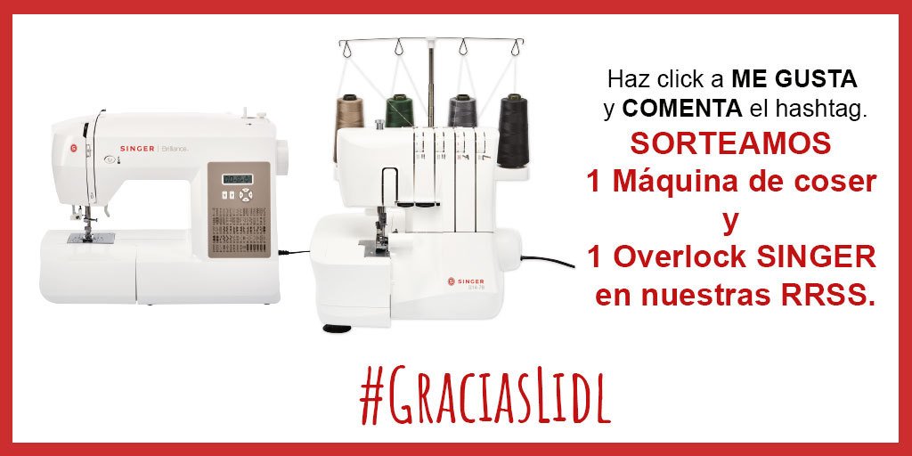 lidlespana's tweet photo. ⚡️ ¡Sorteamos máquinas de coser &amp; overlocks S I N G E R! ⚡️
¿Las quieres? Haz FAV y comenta con #GraciasLidl
https://t.co/mC28QkEFAr https://t.co/iZsqB63qj7