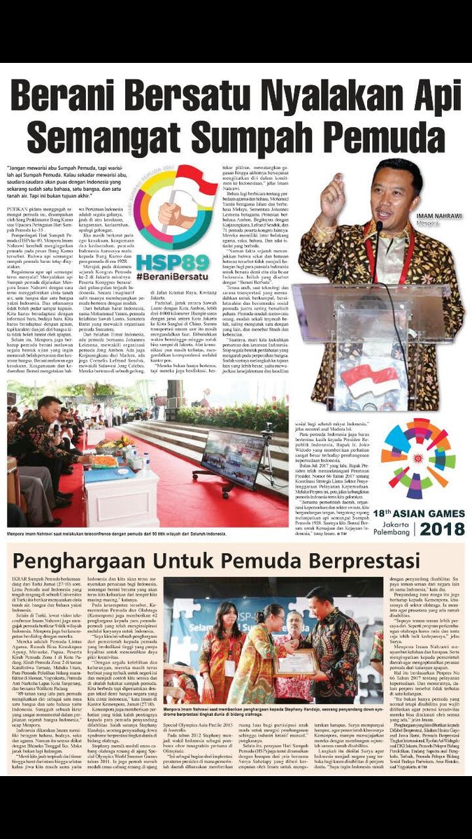 PPSOIna's tweet photo. Bangganya ketika salah satu atlet #SOIna, @stephaniehandoj dianugerahi penghargaan dr @KEMENPORA_RI sbg "Pemuda Berprestasi Nasional 2017" https://t.co/fcvVZZcrG9