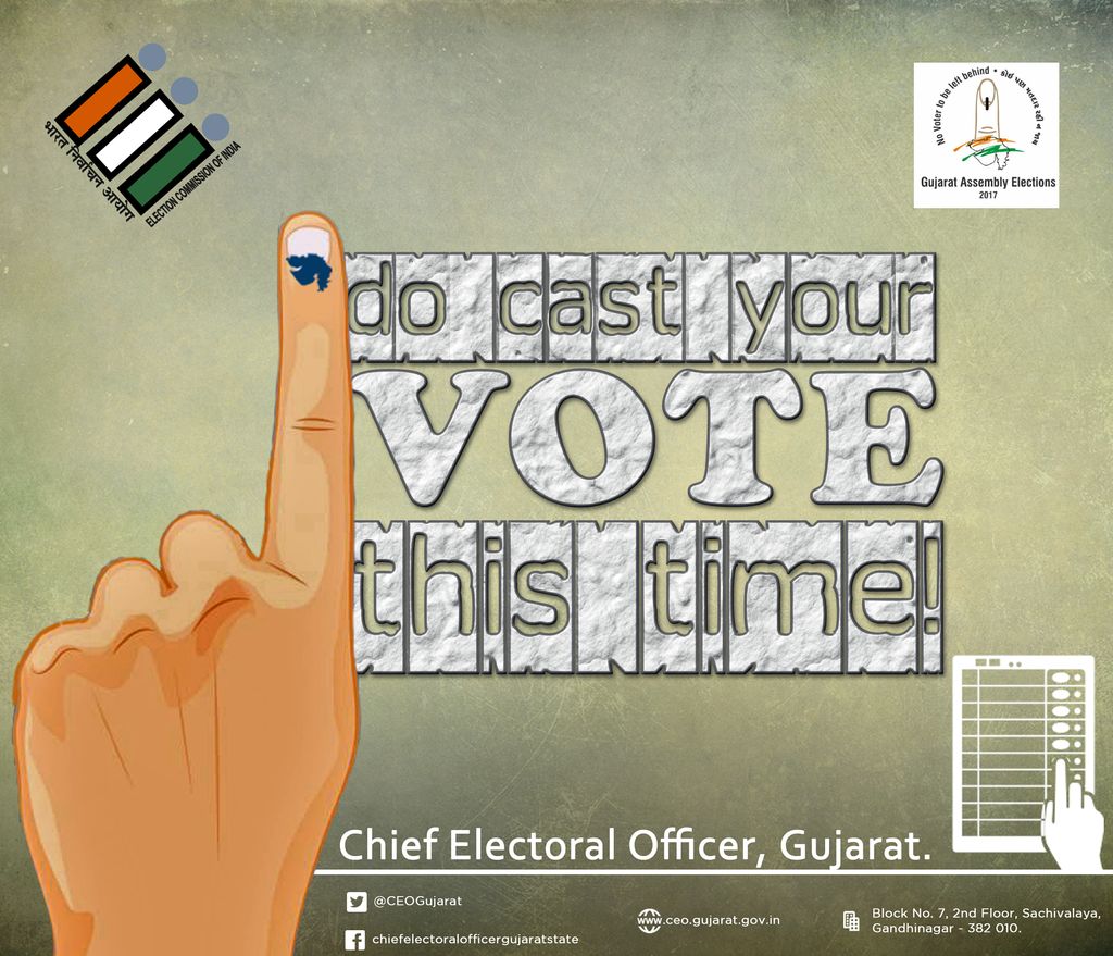 CEOGujarat's tweet photo. Do Cast Your Vote This Time!
Be #ReadyToVote In the Upcoming 
#GujaratElections2017.

#GujaratElections #CEOGujarat #Vote  #VoteForDemocracy https://t.co/ULF3Xa4Ik0