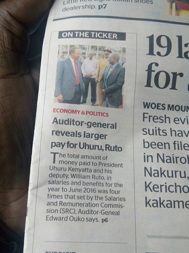 Folks, away from #KenyaPoll, in todays @BD_Africa, Auditor General Edward Ouko tells of Ksh 111Million salary overpayment to DP Ruto & Uhuru