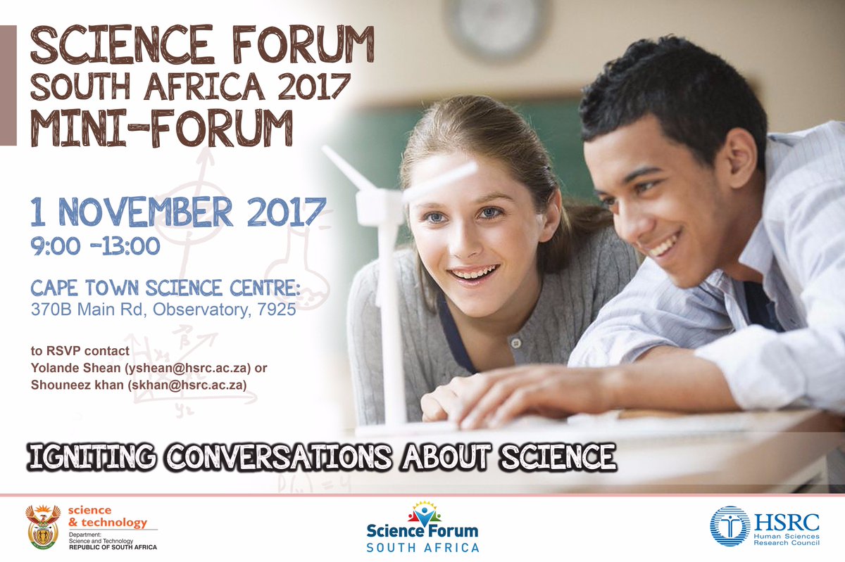ScienceCentreCT's tweet photo. Invitation: Mini Science Forum South Africa 2017 https://t.co/PSaBRCVlNY @HSRCza @dstgovza @SKA_Africa @Astro4Dev @UCT_news @Chevron https://t.co/BZYKJyZ9tg