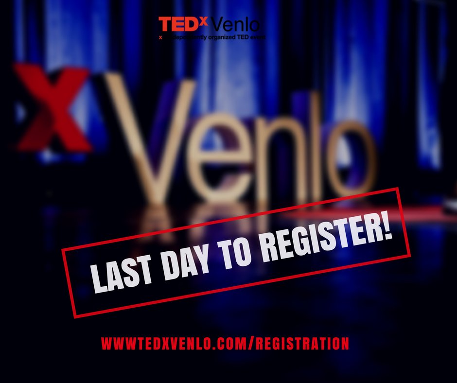 Do you wanna be sure your seat is saved? Wanna be part of TEDxVenlo 2017? Then hurry up! Today is your last day to register. tedxvenlo.com/registration #tedxvenlo #getunreal #inspiration