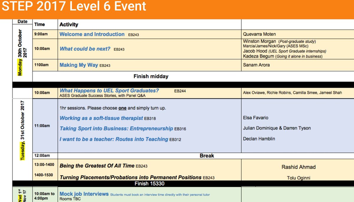Cole_Therapy_Ed's tweet image. Good morning @sportssci_uel  3rd yr students! 👀 what is in store for you this week @touchtennis @DarrenTysWhite @EliteInjuries @UELenterpriseKB @urbanmassage @UEL_Teachers @UELEnterprise @PST_Xander @Jameel2208 @UELSports @QuevarraSpeaks  #STEP2017 
See you at 9am today #careers