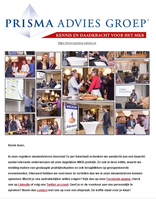 NIEUWSBRIEF 10-2017: PRISMA IN ACTIE VOOR HET #MKB IN NH!
Lees hier alle artikelen: bit.ly/Prisma_10_2017. Veel leesplezier!