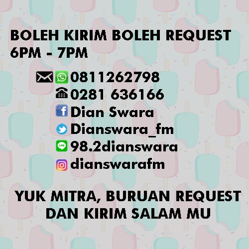 DianSwara_FM's tweet photo. #BKBR adalah sesi request untuk mitra semua, yuk request bareng @DeaAlodia malem hari ini ^_^ https://t.co/6ukm94MAig