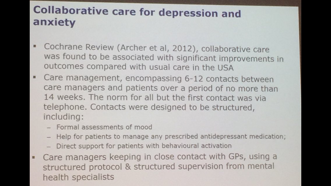 raj_psyc's tweet image. #collaborativecare 4 depression from #davidkingdon how can we improve outcomes?  #carepathwaysMH