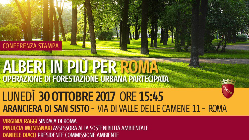 virginiaraggi's tweet photo. Migliaia di alberi per Roma. Li pianteremo il 19 Novembre insieme a cittadini ed associazioni per creare nuovi boschi urbani. Seguiteci! https://t.co/Mqhn1BGzRz