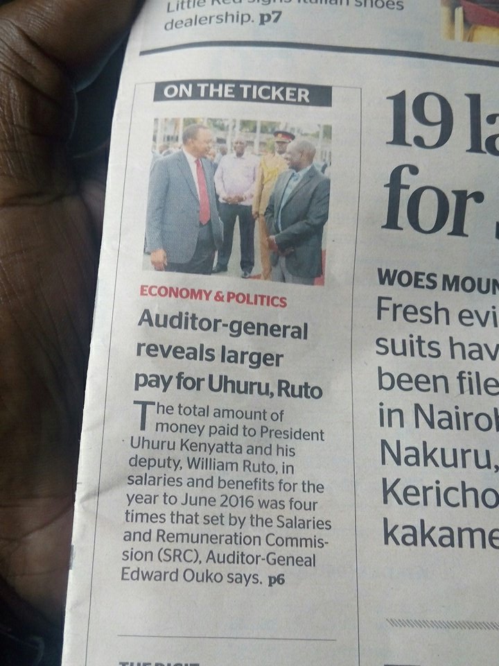 The amount of money paid to Uhuru and Ruto in 2016 was four times of that set by SRC ~ Auditor General.  #IamNotMilitia #RIPCorneliusKorir