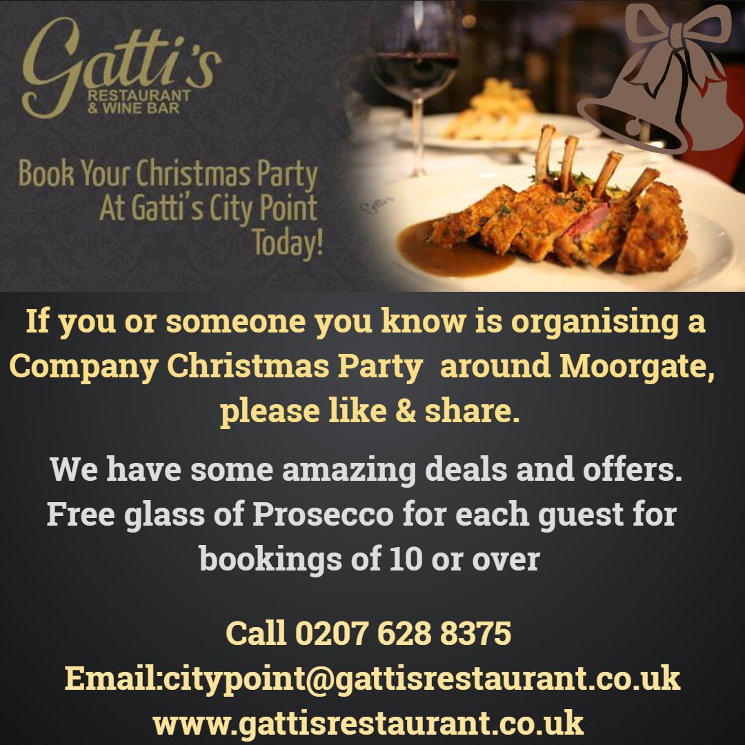 <a href="/GattisCityPoint/">Gatti's City Point</a> is a great venue for your office parties. #chistmas  #buffet #italian #moorgate #london #party #venue #offer #prosecco