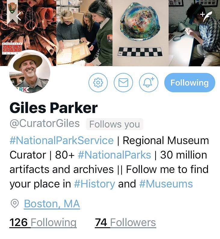 Looking for Giles?
#FindYourPark w/ <a href="/CuratorGiles/">Giles Parker</a> - our new <a href="/NortheastNPS/">NortheastNat'lParks</a> Regional Curator.
80 park ~ 30m artifacts
m.facebook.com/NPS.NMSC/