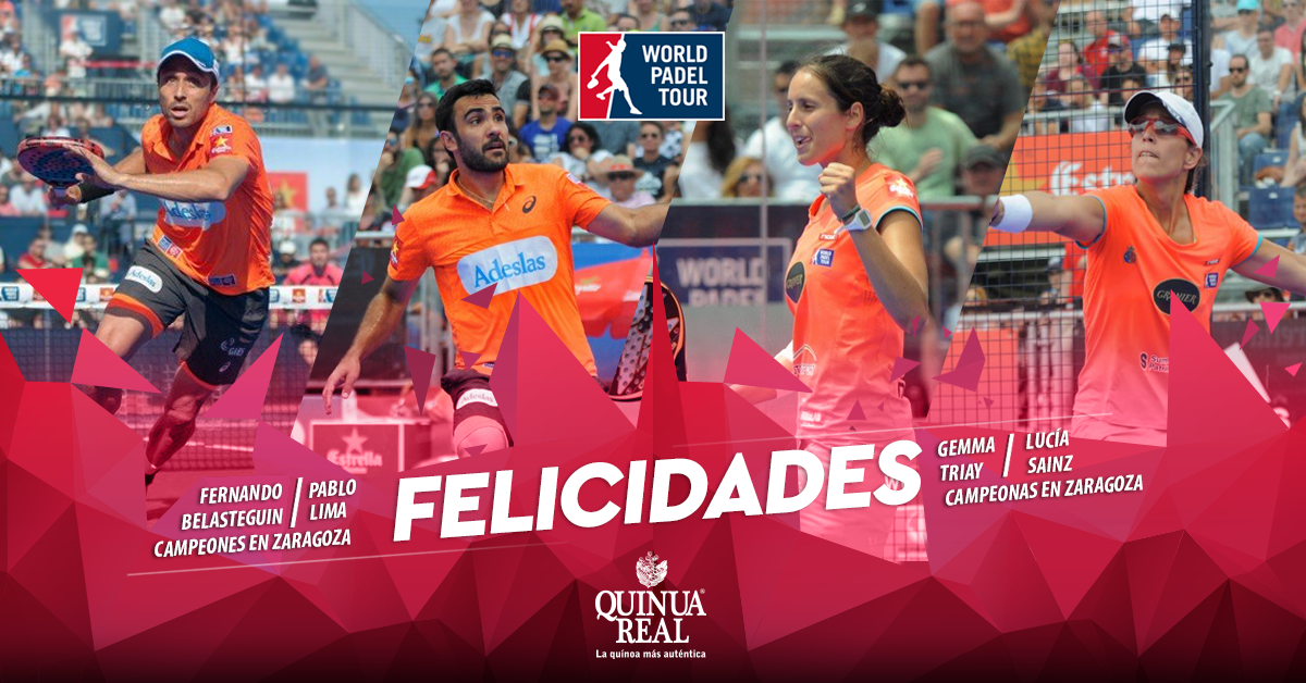 QuinuaReal's tweet photo. Victoria en el Zaragoza Open para @FBelasteguin y @pablojoselima y para @luciasainzp y @gemmatriay. ¡Enhorabuena! #padel #quinoa #Deporte https://t.co/UgYa8SEPOY