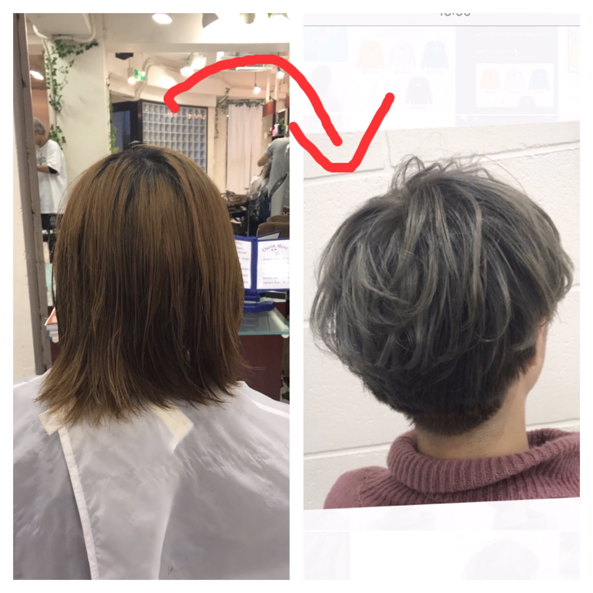 川畑晋也 原宿 美容師 ハイトーンヘアー アッシュグレーカラー カットはマッシュショートにし カラーはブリーチ後に アッシュグレーに 補色でモノトーンを隠し味に イメチェンも是非に 原宿 グラデーションカラー ダブルカラー 派手髪 インナー