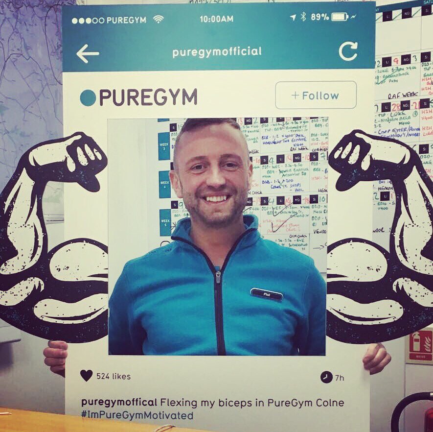 PureGym_COLNE's tweet photo. Get down to the gym for a selfie with our new selfie frame!! The muscles are actually Manager Phil's, not part of the frame 🤔.. https://t.co/yREG2vFhle