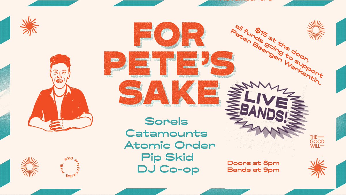 We're throwing a fundraiser for our friend Peter this Friday with The Sorels, The Catamounts, Atomic Order, @pipskid &amp; <a href="/tim_co_op/">The Hoov™</a>! 8PM, $15