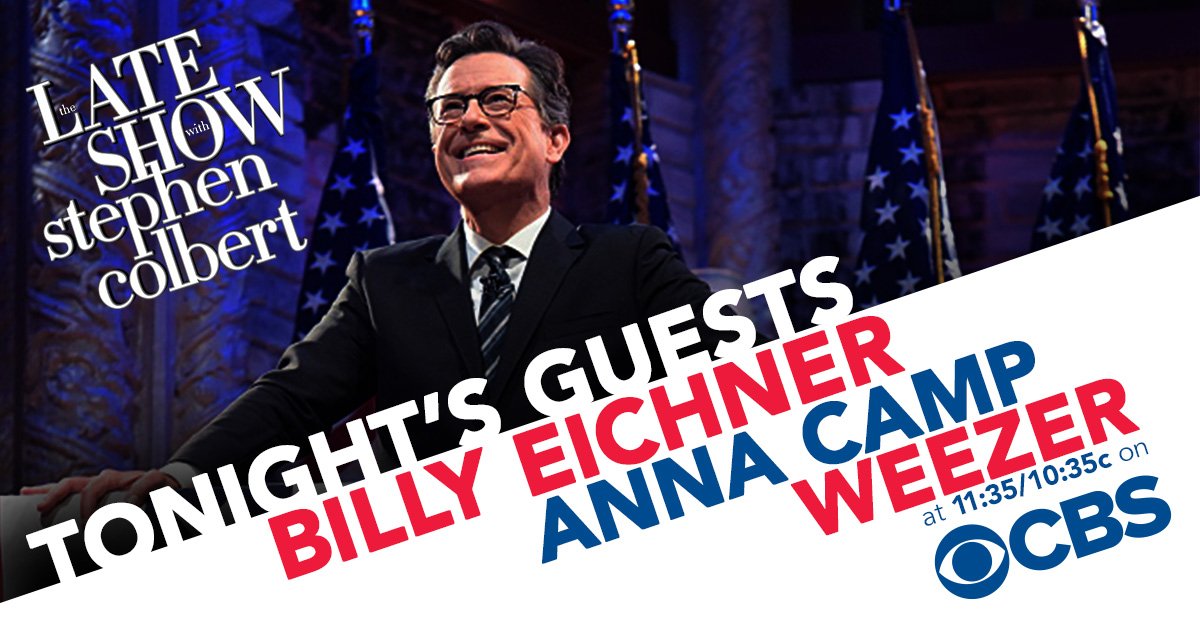 colbertlateshow's tweet photo. 👻TONIGHT on an all-new #LSSC: @billyeichner from @AHSFX, @TheRealAnnaCamp of #rtcConways, &amp; @Weezer performs a song from #PacificDaydream! 🎃 https://t.co/VCFisZon0N