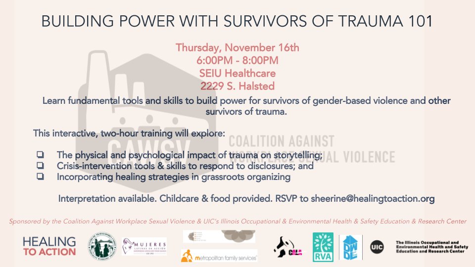 HealingToAction's tweet photo. Grassroots organizers, join us for a training on Nov. 16th to learn how to build power for #survivors of gender-based violence #changemakers https://t.co/QVZ8d6ckYF