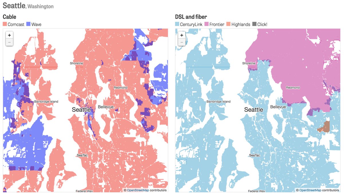 RoKhanna's tweet photo. Seattle has six broadband providers, but their coverage areas don't overlap. This lack of competition means slower speeds and higher prices. https://t.co/I3SNklixVh