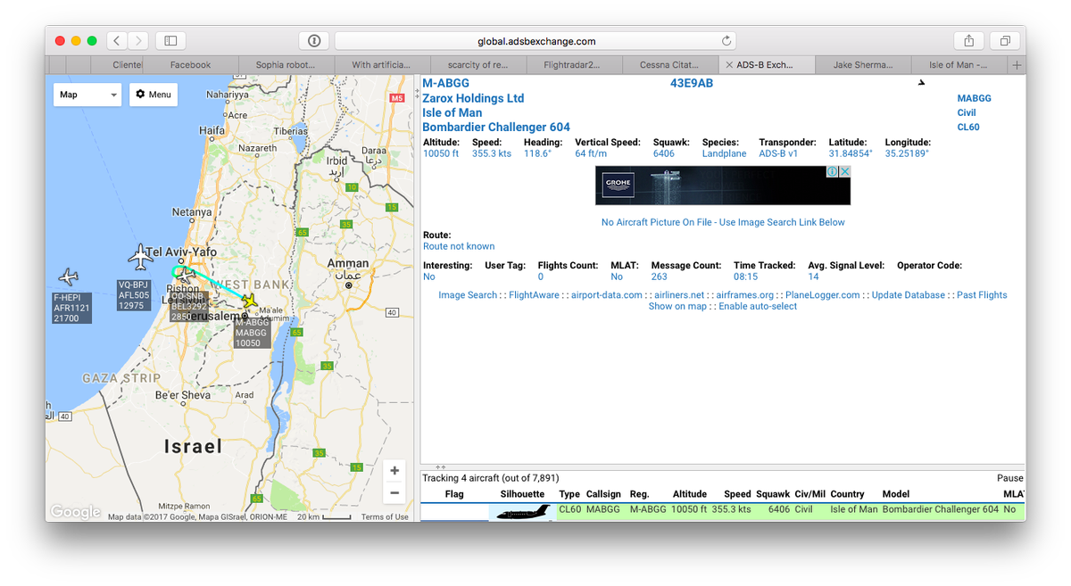 habib_b's tweet photo. 3. Both trips seem to be erased from flight log at #flightware: https://t.co/hsnwFLzubS Plane operated by Zarox Holdings Ltd, Isle of Man https://t.co/woiQu1Lnv4