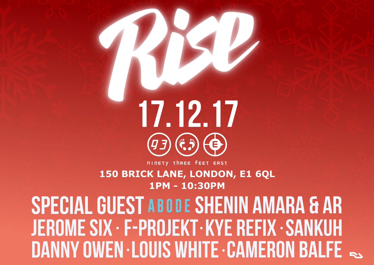 Rise_LDN's tweet photo. Here's The Full Line Up For Our Final Party Of The Year. Headlining Will Be A Special Guest From ABODE &amp; Shenin Amara &amp; AR (House Passion) https://t.co/RYCjvAbZg4