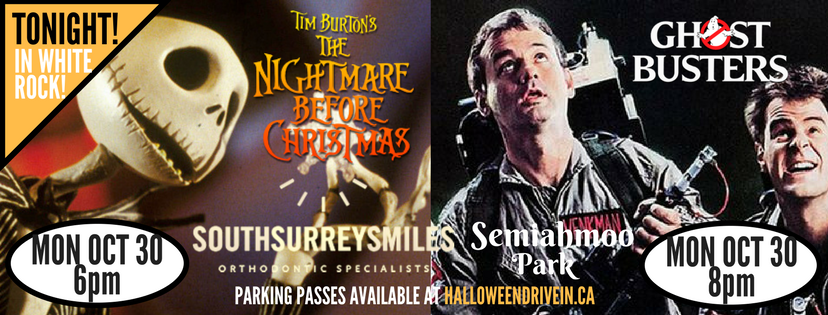 OutdoormoviesBC's tweet photo. HOT DEAL! @Groupon to TONITE's @DrWilliamsSSS #HalloweenDriveIn flix NIGHTMARE BEFORE XMAS or GHOSTBUSTERS just $10! https://t.co/htL9gYKEnZ https://t.co/XrEjQfJG2f