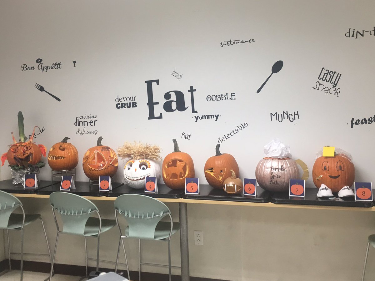 Here's a peak of our Battery Wharf staff pumpkin contest! Which one is your favroite?
