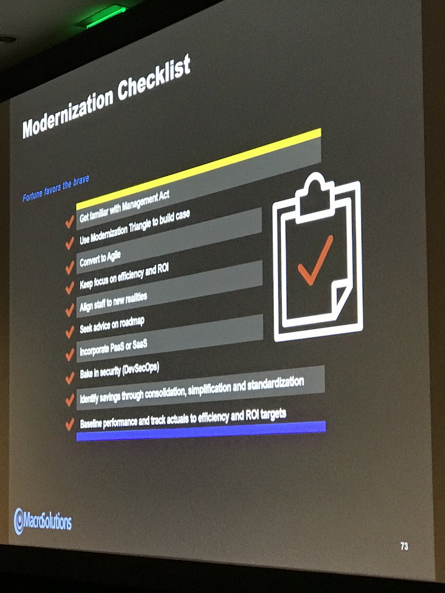 cdorobek's tweet image. At @ACTIAC #elc2017: the #GovModernization checklist via @thagerdc #GovTransformation
