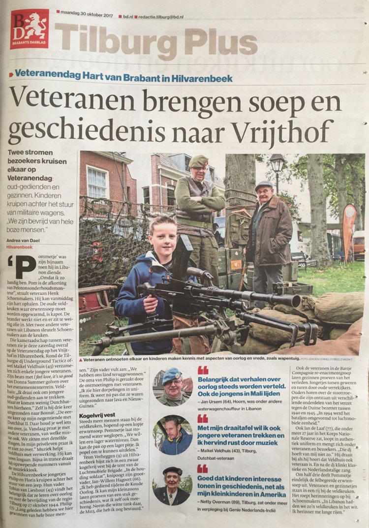 VeteranenHvB's tweet photo. Vandaag een leuk artikel in het @bdtilburg, een hele voorpagina van het katern "Tilburg Plus". #veteranen #veteranendag #rvd2017 #dank https://t.co/x0OCVJsJAW