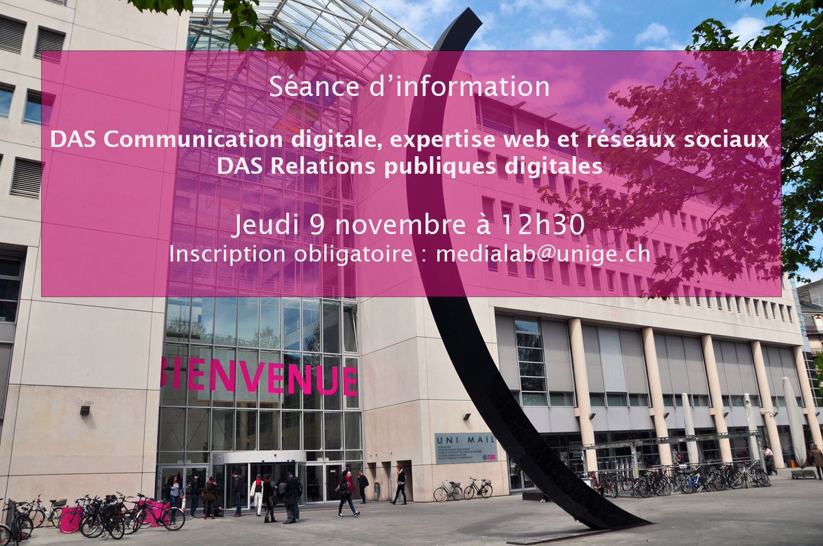 medialab_geneva's tweet photo. Séance d'info: diplômes de formation continue en #CommunicationDigitale et en #RelationsPubliquesDigitales. Inscription: medialab@unige.ch ! https://t.co/yw18N0OMn3