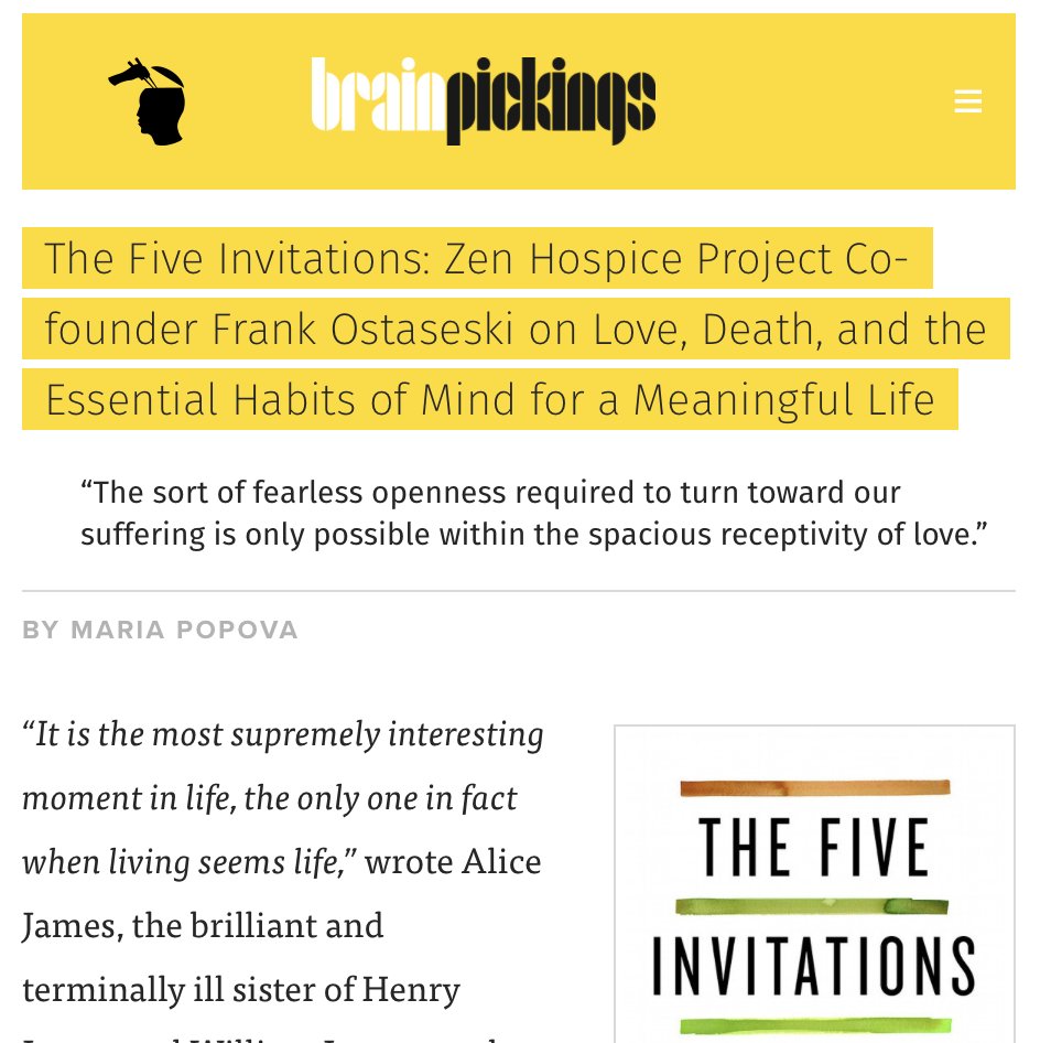 Sigward's tweet photo. Zen Hospice Project Co-founder Frank Ostaseski on Love, Death, and the Essential Habits of Mind for a Meaningful Life #fiveinvitations https://t.co/nEwHIzvEDT