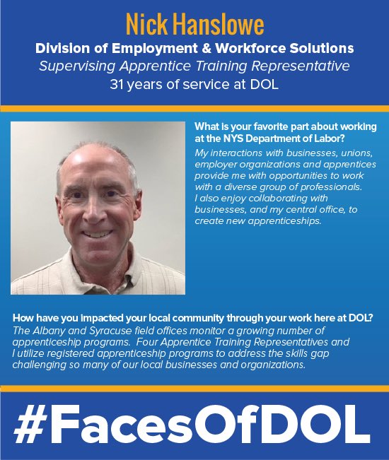 NYSLabor's tweet photo. Happy Monday! Check out our latest #FacesOfDOL nominee, Nick Hanslowe! #NYLaborWorks https://t.co/lOsub6QKMC