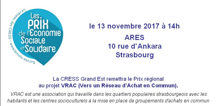 rosso_francois's tweet photo. #PrixESS17 @cress_grandest remettra prix régional #Strasbourg à l'Association VRAC 13 Novembre https://t.co/wffK7ENYV9