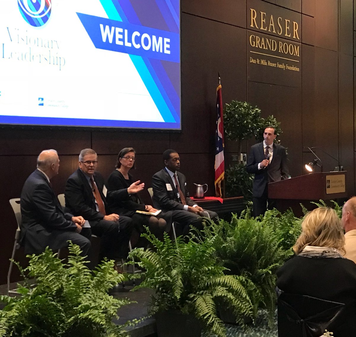 lcccleads's tweet photo. How do we apply Friedman’s global message to Northeast Ohio? Local leaders are hashing it out now in the panel discussion #lcccleads https://t.co/mDhCl4L33t