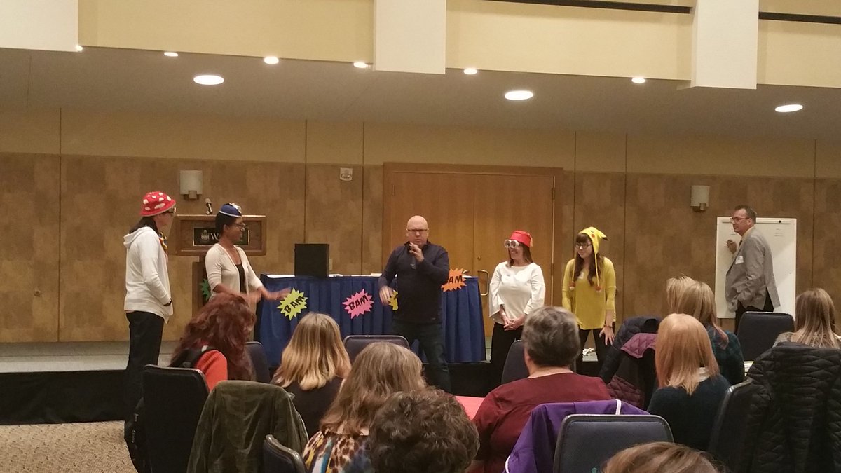 LitProfSuz's tweet photo. #kra17 @areynoldsbooks opens with #NerdyWords War. Friendship force fields &amp; division of cool/nerd in schools. Inspiration for #NerdyBirdy https://t.co/oAOVb2W9yJ