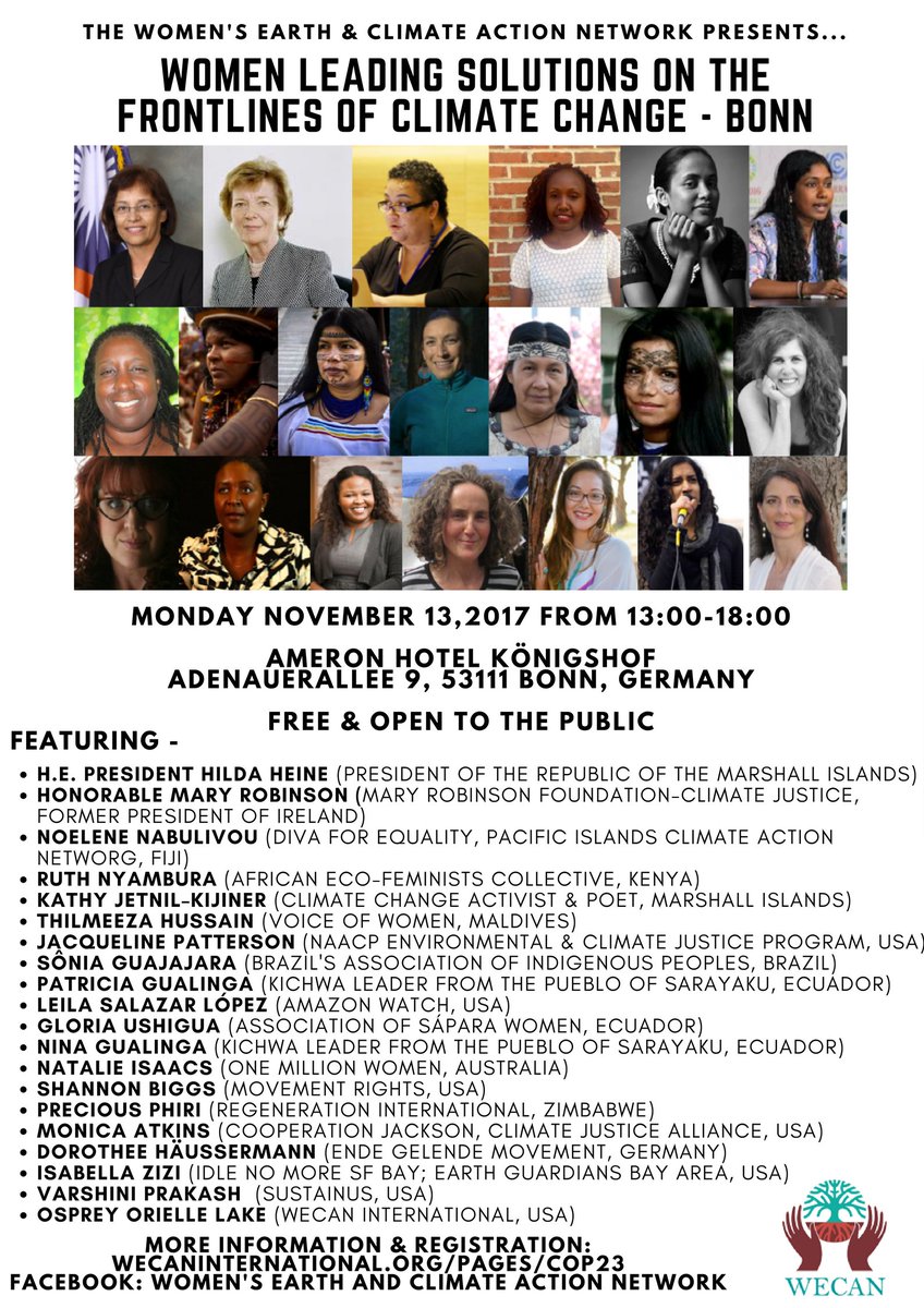 WECAN_INTL's tweet photo. JOIN global #Women4ClimateJustice@ 'Women Leading Solutions on Frontlines of #ClimateChange-#Bonn' Nov13 #COP23 https://t.co/VQjy8Gmc41 https://t.co/u36c7EWaH9
