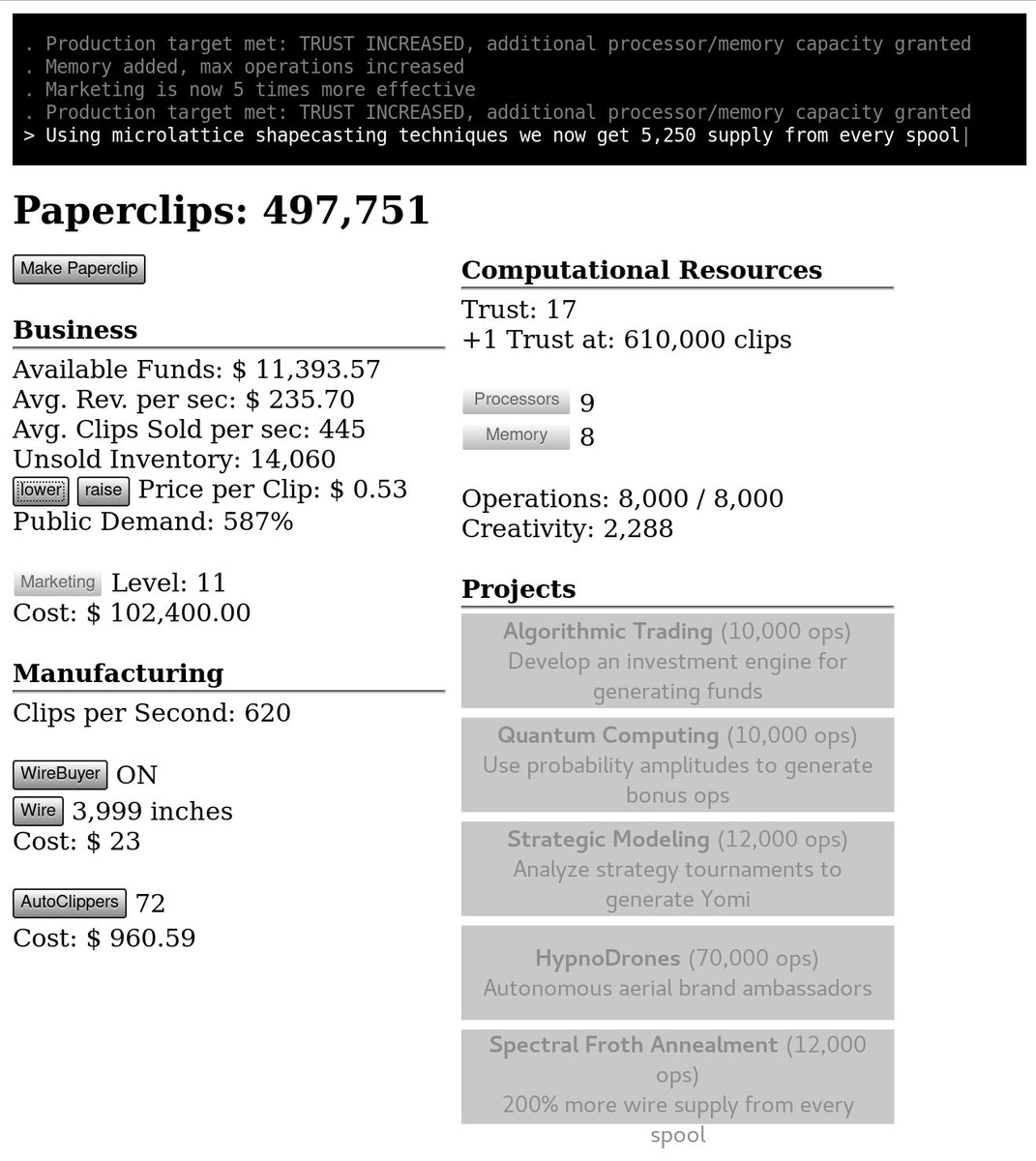 WebReflection's tweet image. I have no idea what I am doing
decisionproblem.com/paperclips/