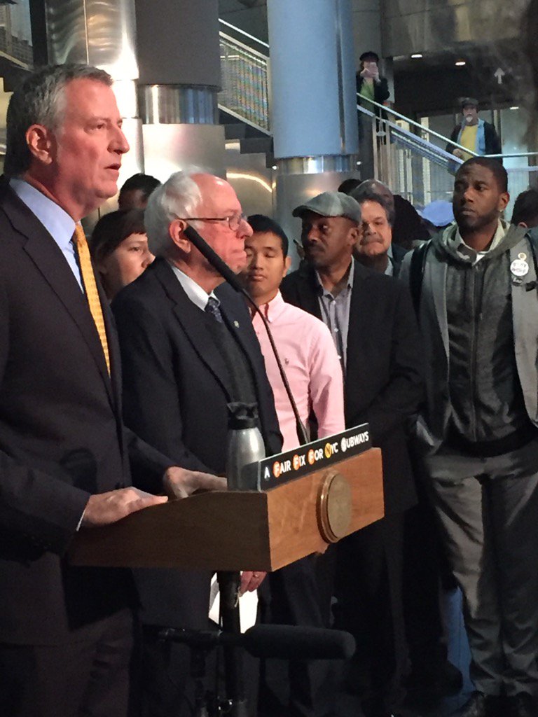 JumaaneWilliams's tweet photo. With @NYCMayor and @SenSanders calling for a #FairFix and #FairFare for the MTA https://t.co/3QC6OfQURB