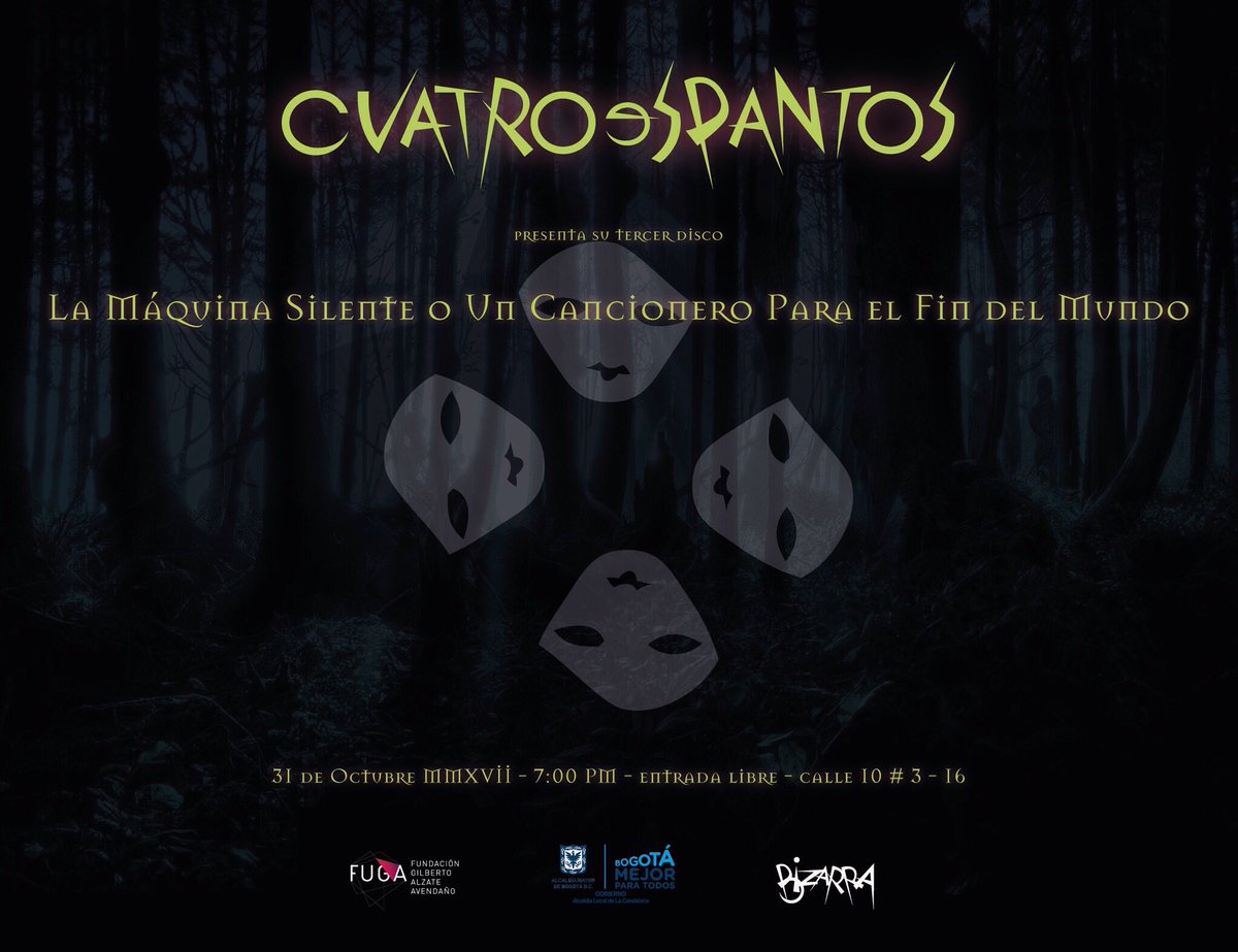 Cuatroespantos's tweet photo. 31 de octubre en la @FGAA 7:00 pm entrada libre!!! https://t.co/hUJA93vHFH
