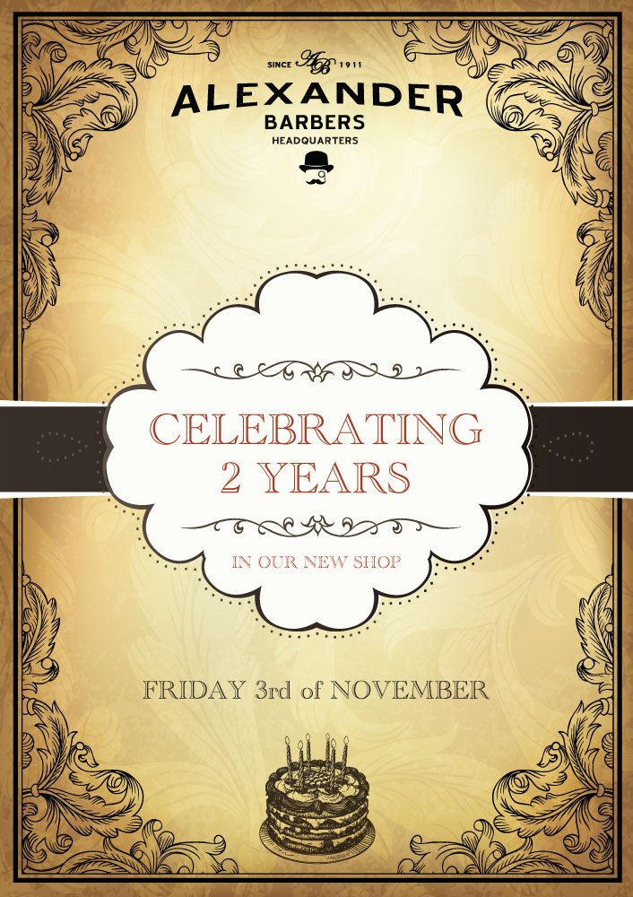 Alexander Barbers Headquarters are celebrating 2 years since we opened our new barber shop Visit us Fri 3 Nov so we can say thank you #W6