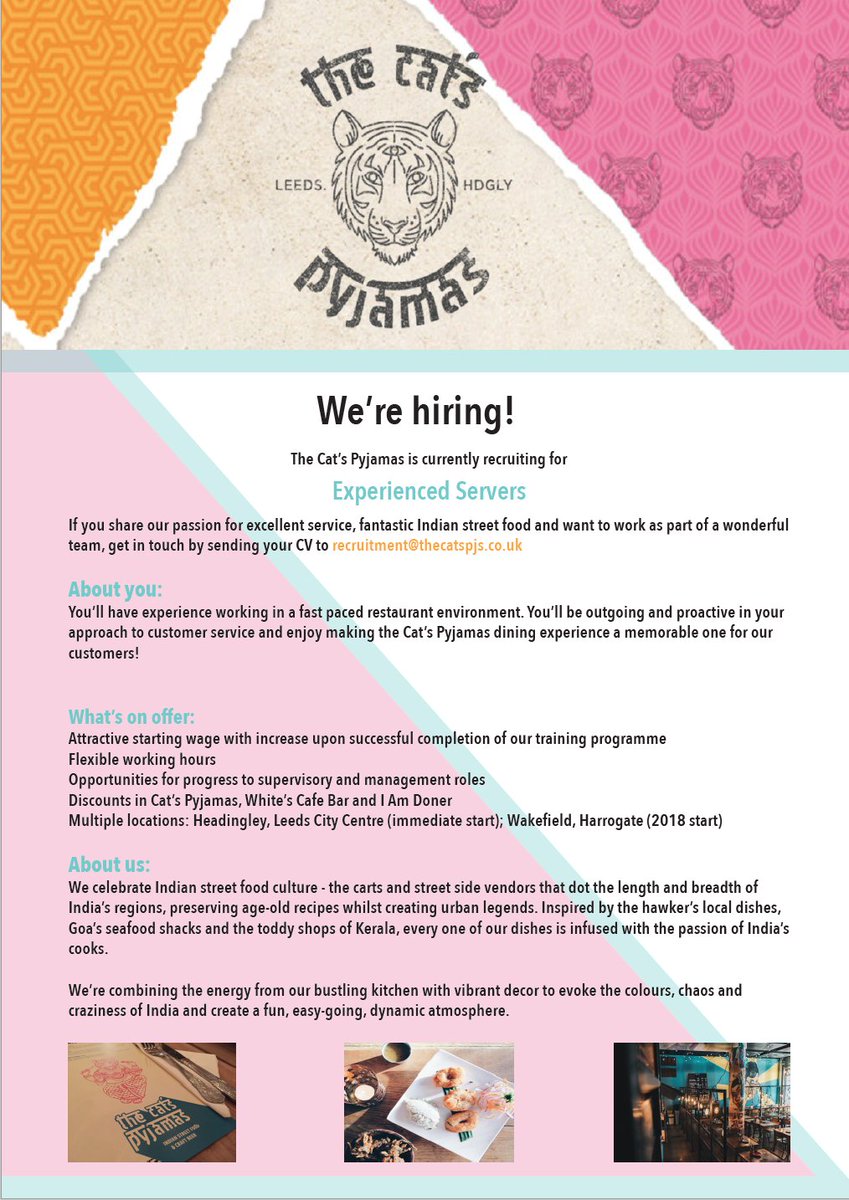 We're hiring! We need experienced servers to join our teams in Leeds Eastgate and Headingley! #leedsjobs #leeds #hospitalityjobs