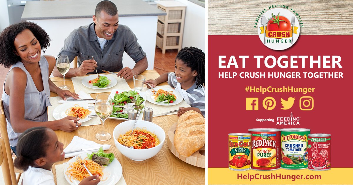 RedGoldTomatoes's tweet photo. Still time to #HelpCrushHunger! Any Red Gold, Redpack or Tuttorosso tomato product purchased in October provides a meal to families in need! https://t.co/6QMWDZMHtt