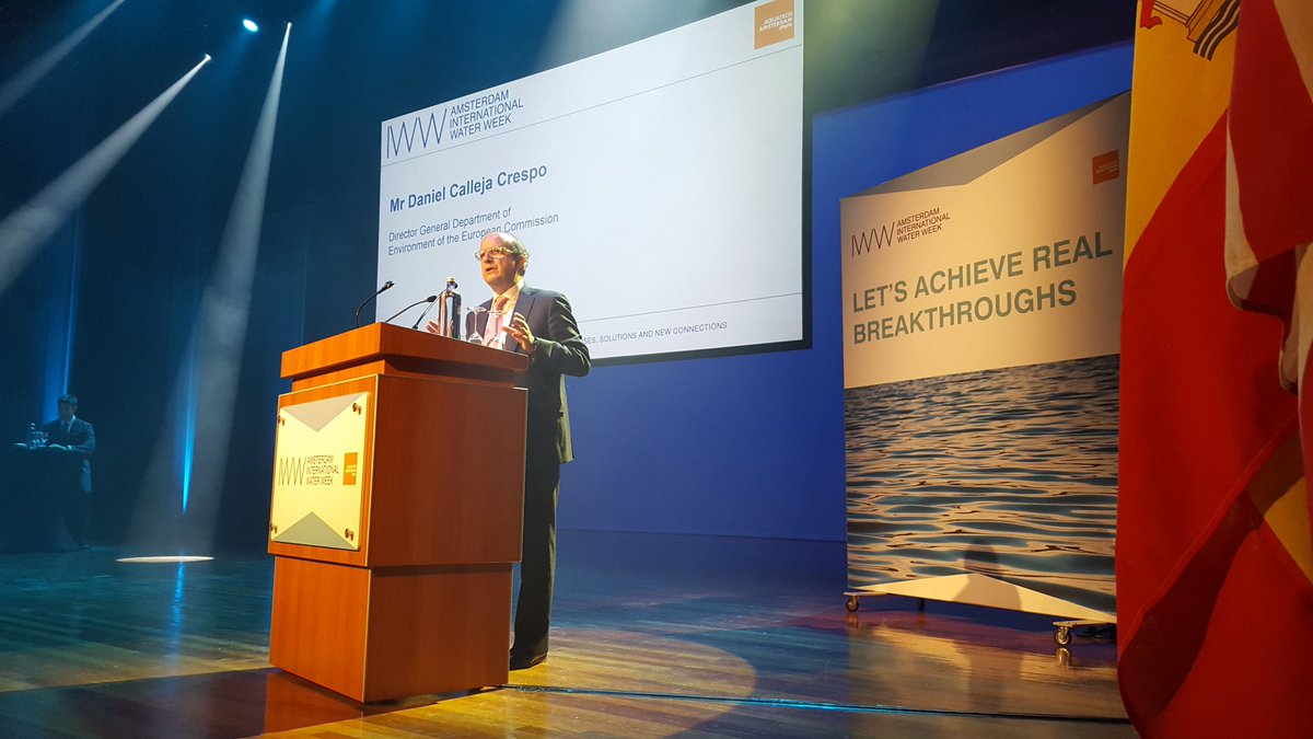 AmsterdamIWW's tweet photo. Water is the most pressing challenge of our time. We need to work together internationally, according to Daniel Calleja Crespo #AIWW2017 https://t.co/OkgmYVlDWk